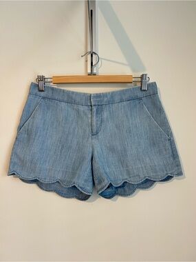 Club Monaco Light Blue Scalloped Denim-Style Shorts, Size Small